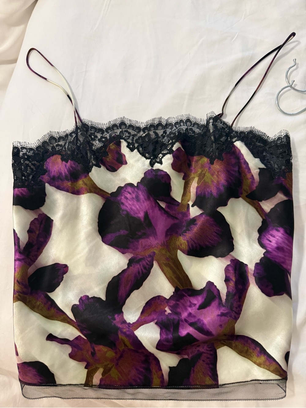 J. Crew Floral Satin Lace Cami - Purple & Black